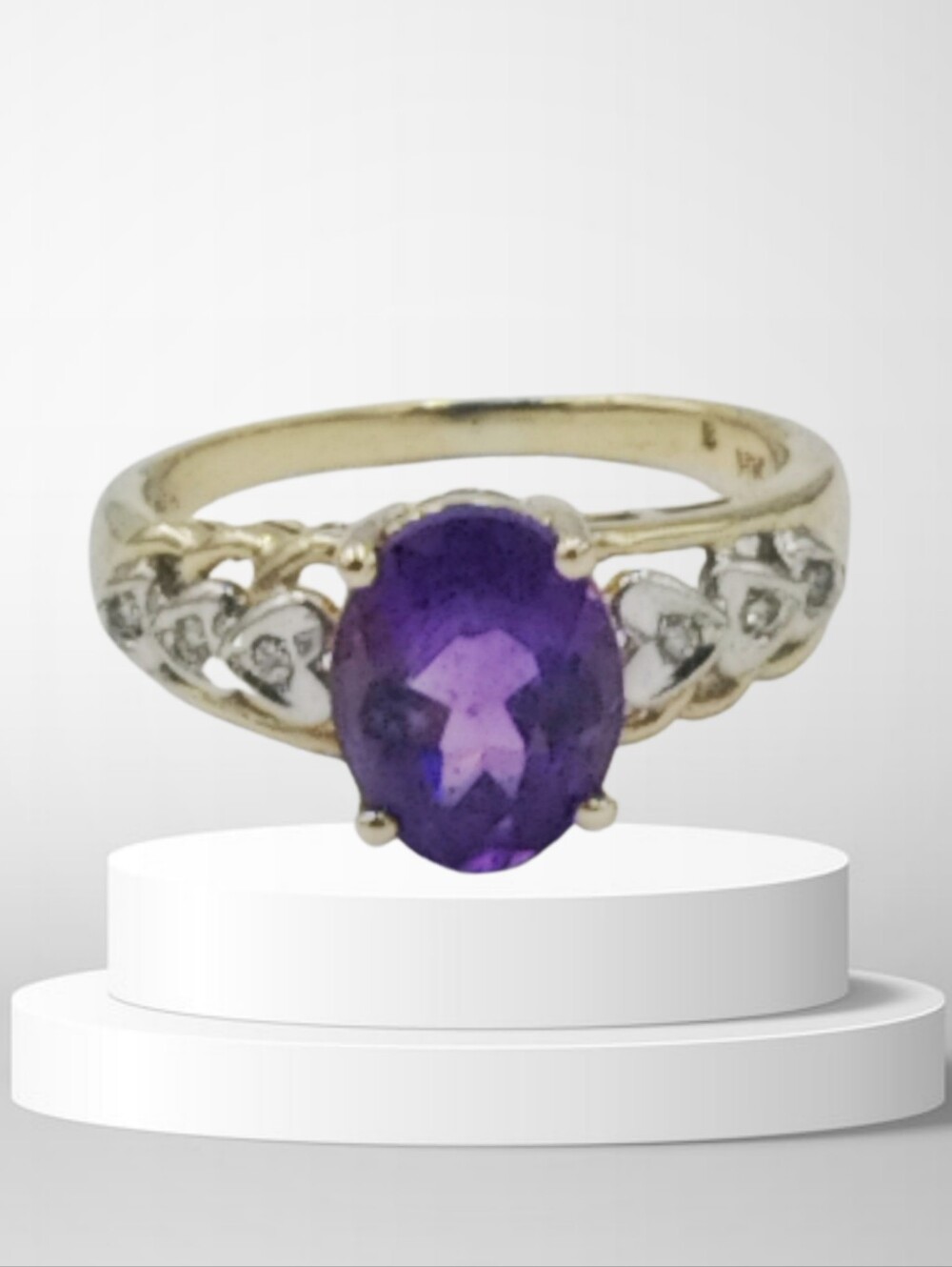 14K Solid Yellow Gold Amethyst & Diamond Heart Accent Ring Size 5.25 (3g)